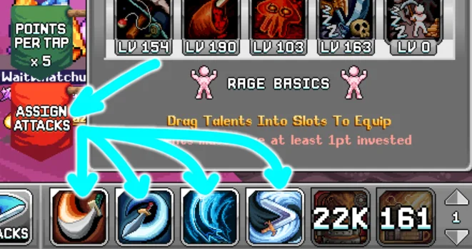 Attack bar with attacks assigned