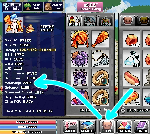 How to see your accuracy in Idleon